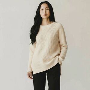 Rebecca Taylor Oversized Fisherman Side Zip Sweater Cream/Grey Cashmere Wool M